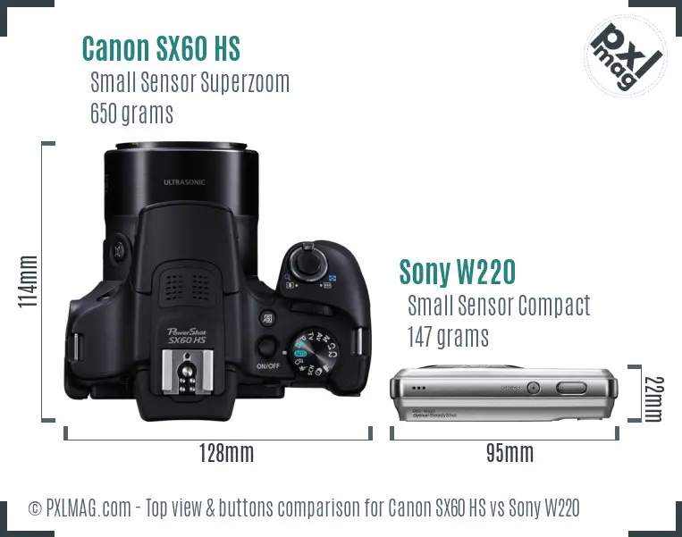 Canon SX60 HS vs Sony W220 top view buttons comparison