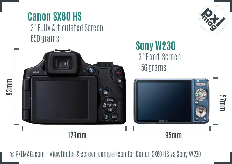 Canon SX60 HS vs Sony W230 Screen and Viewfinder comparison