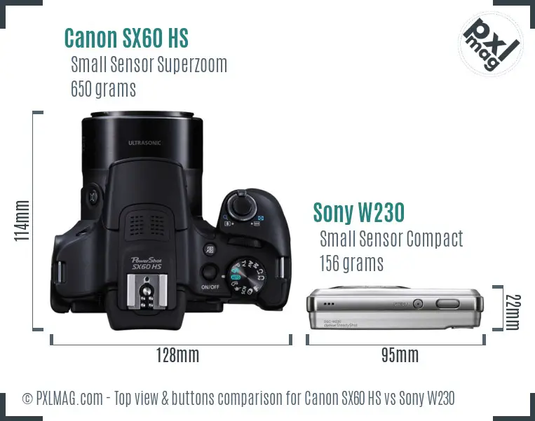 Canon SX60 HS vs Sony W230 top view buttons comparison