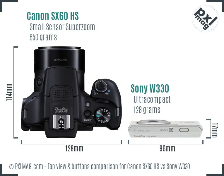 Canon SX60 HS vs Sony W330 top view buttons comparison