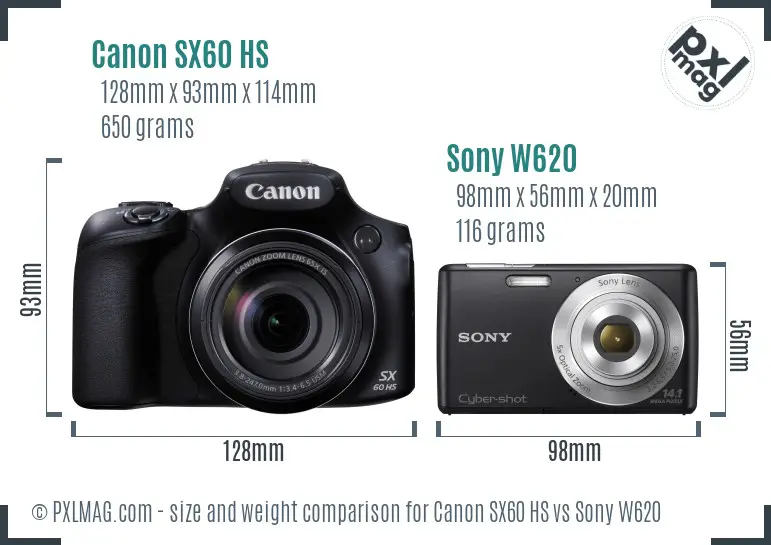 Canon SX60 HS vs Sony W620 size comparison