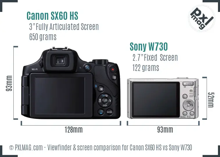 Canon SX60 HS vs Sony W730 Screen and Viewfinder comparison