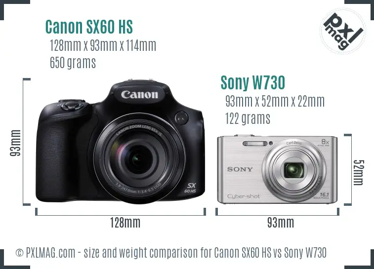 Canon SX60 HS vs Sony W730 size comparison