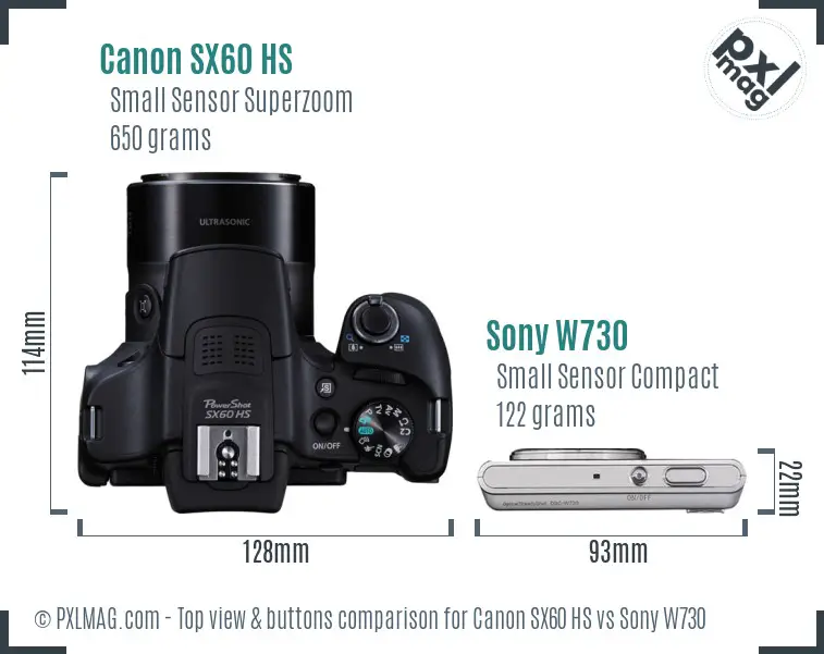 Canon SX60 HS vs Sony W730 top view buttons comparison
