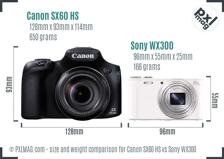 Canon SX60 HS vs Sony WX300 size comparison Canon SX60 HS vs Sony WX300 size comparison
