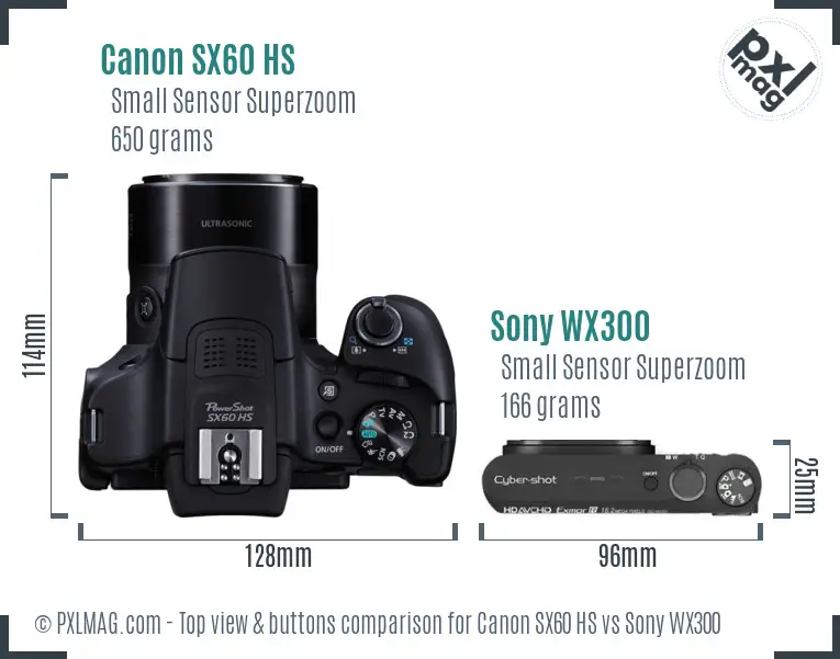 Canon SX60 HS vs Sony WX300 top view buttons comparison Canon SX60 HS vs Sony WX300 top view buttons comparison
