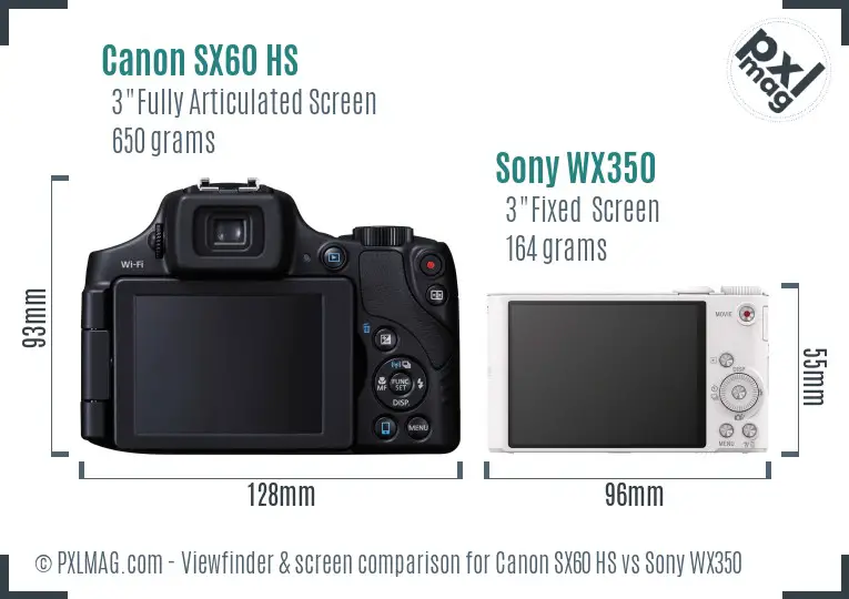 Canon SX60 HS vs Sony WX350 Screen and Viewfinder comparison