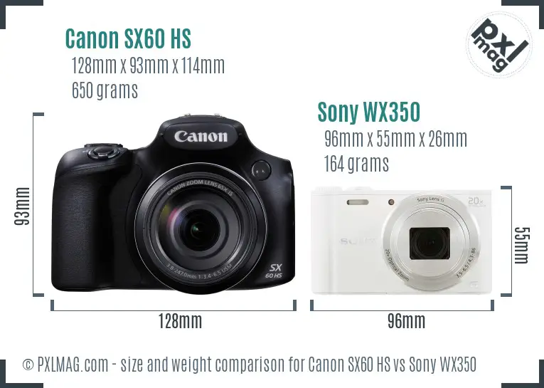 Canon SX60 HS vs Sony WX350 size comparison