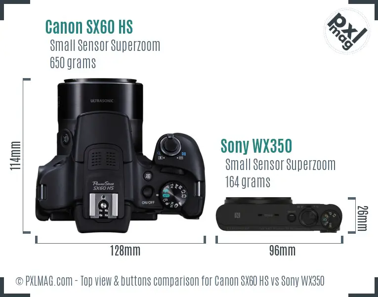 Canon SX60 HS vs Sony WX350 top view buttons comparison