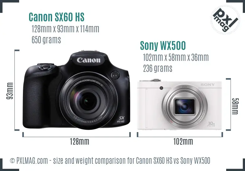 Canon SX60 HS vs Sony WX500 size comparison Canon SX60 HS vs Sony WX500 size comparison