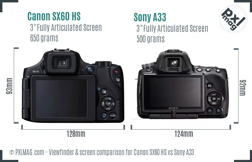 Canon SX60 HS vs Sony A33 Screen and Viewfinder comparison