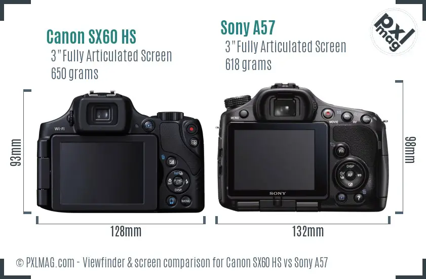 Canon SX60 HS vs Sony A57 Screen and Viewfinder comparison