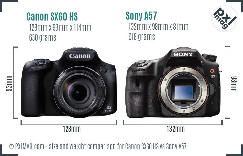 Canon SX60 HS vs Sony A57 size comparison