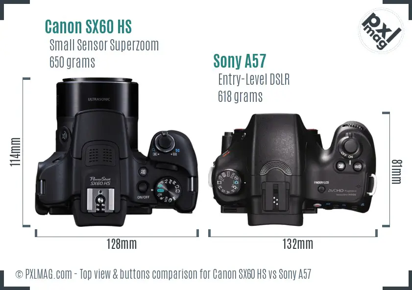 Canon SX60 HS vs Sony A57 top view buttons comparison