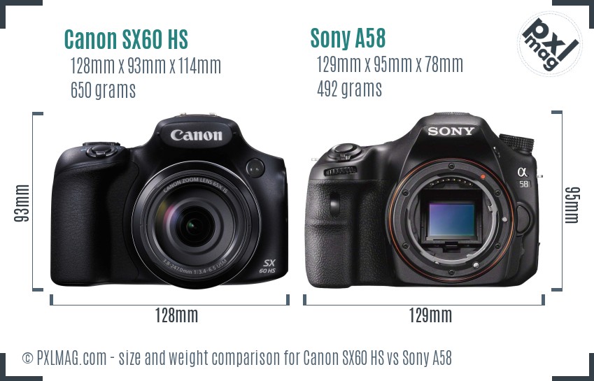 Canon SX60 HS vs Sony A58 size comparison Canon SX60 HS vs Sony A58 size comparison