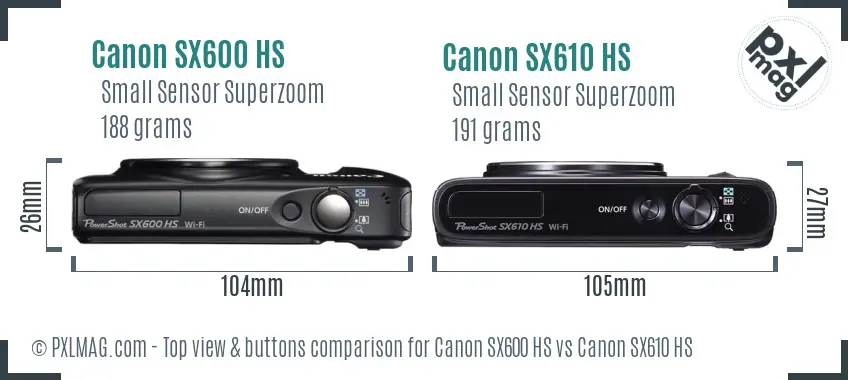 Canon SX600 HS vs Canon SX610 HS top view buttons comparison