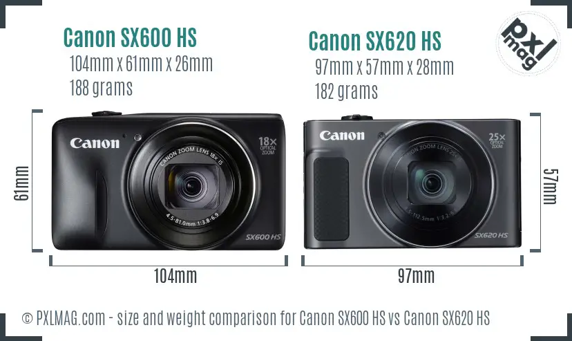Canon SX600 HS vs Canon SX620 HS size comparison