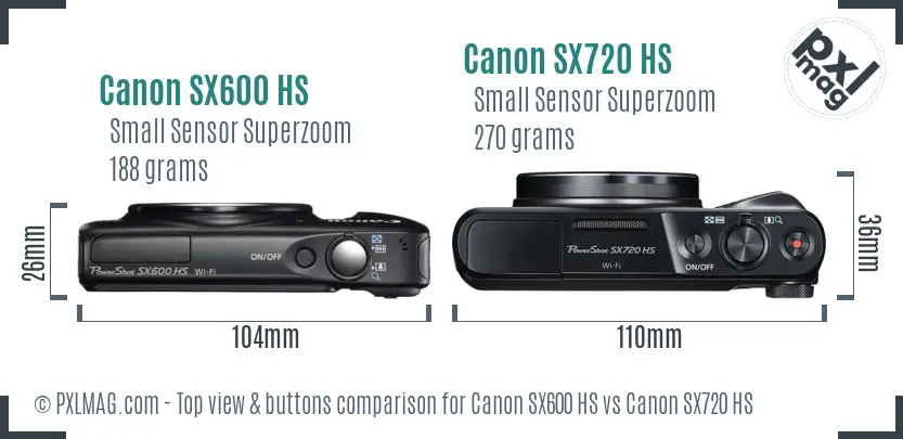 Canon SX600 HS vs Canon SX720 HS top view buttons comparison