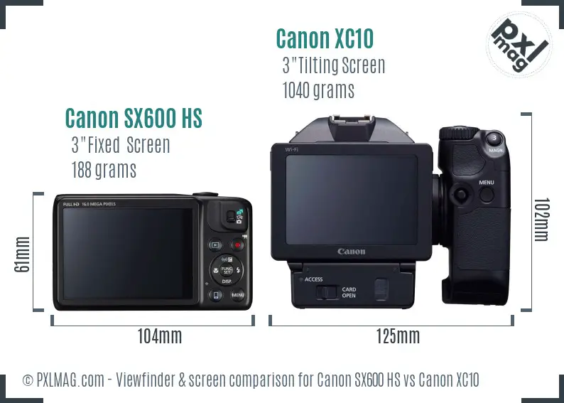 Canon SX600 HS vs Canon XC10 Screen and Viewfinder comparison