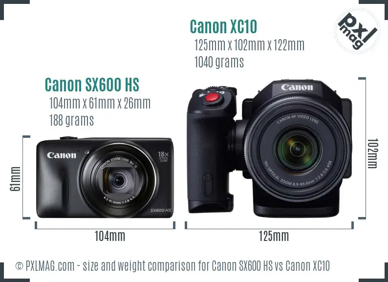 Canon SX600 HS vs Canon XC10 size comparison