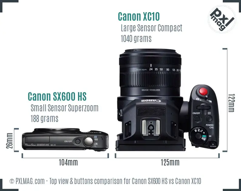 Canon SX600 HS vs Canon XC10 top view buttons comparison