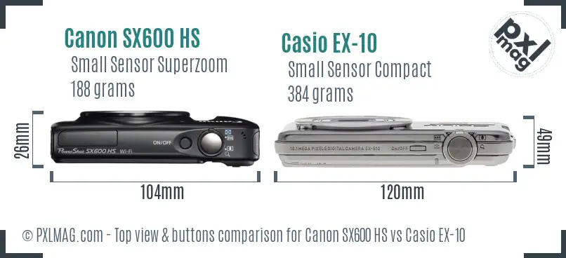 Canon SX600 HS vs Casio EX-10 top view buttons comparison Canon SX600 HS vs Casio EX-10 top view buttons comparison