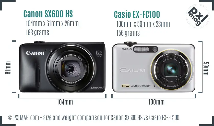 Canon SX600 HS vs Casio EX-FC100 size comparison