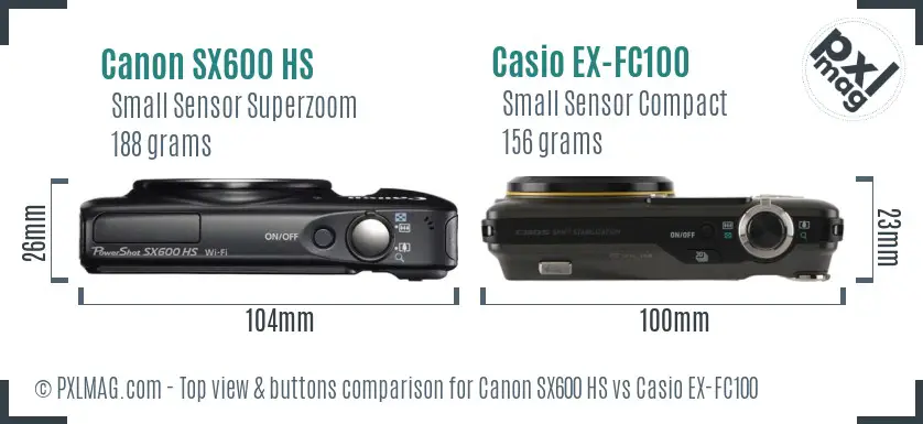 Canon SX600 HS vs Casio EX-FC100 top view buttons comparison