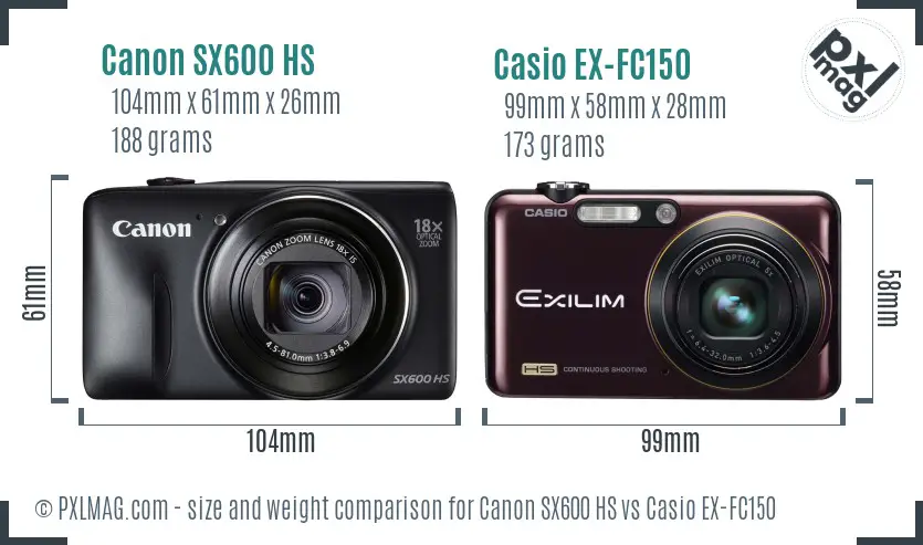 Canon SX600 HS vs Casio EX-FC150 size comparison