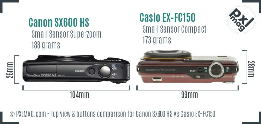 Canon SX600 HS vs Casio EX-FC150 top view buttons comparison
