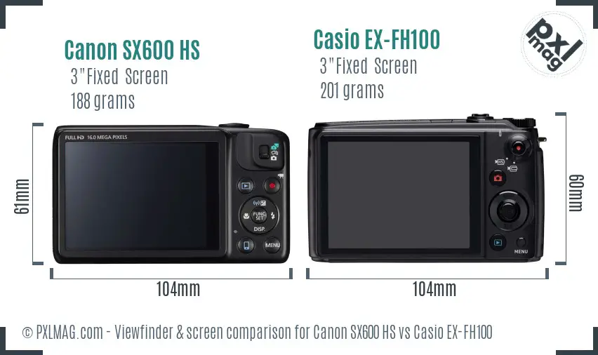Canon SX600 HS vs Casio EX-FH100 Screen and Viewfinder comparison