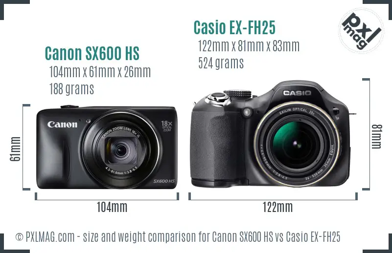 Canon SX600 HS vs Casio EX-FH25 size comparison Canon SX600 HS vs Casio EX-FH25 size comparison