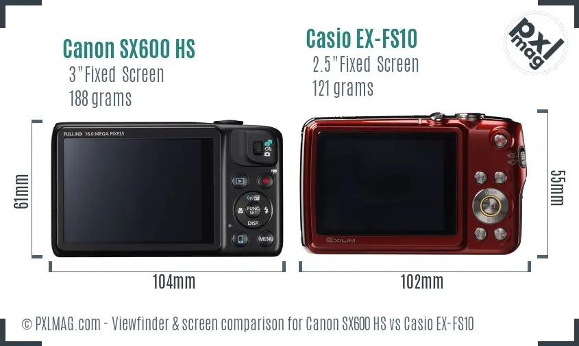 Canon SX600 HS vs Casio EX-FS10 Screen and Viewfinder comparison