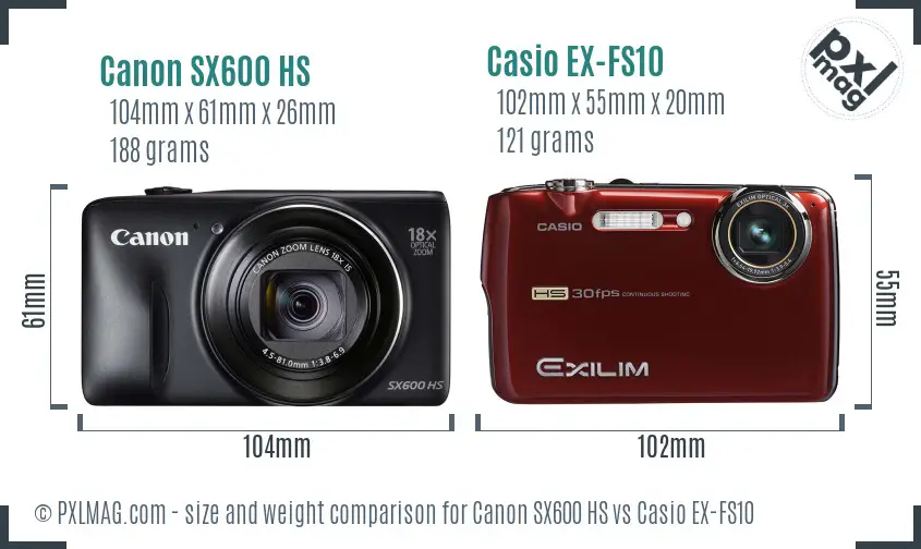 Canon SX600 HS vs Casio EX-FS10 size comparison