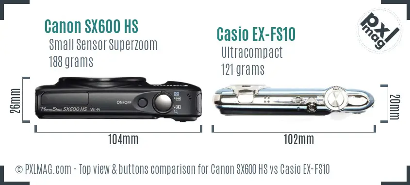 Canon SX600 HS vs Casio EX-FS10 top view buttons comparison