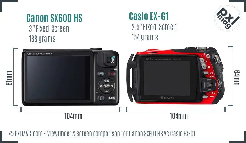 Canon SX600 HS vs Casio EX-G1 Screen and Viewfinder comparison Canon SX600 HS vs Casio EX-G1 Screen and Viewfinder comparison