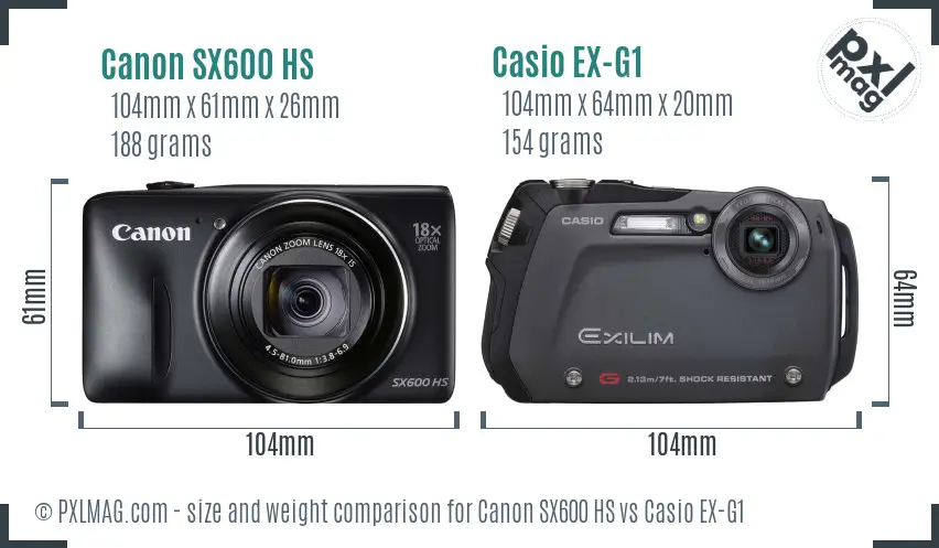 Canon SX600 HS vs Casio EX-G1 size comparison Canon SX600 HS vs Casio EX-G1 size comparison