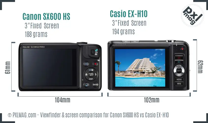 Canon SX600 HS vs Casio EX-H10 Screen and Viewfinder comparison