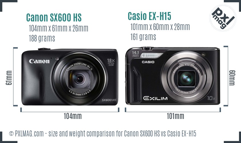 Canon SX600 HS vs Casio EX-H15 size comparison