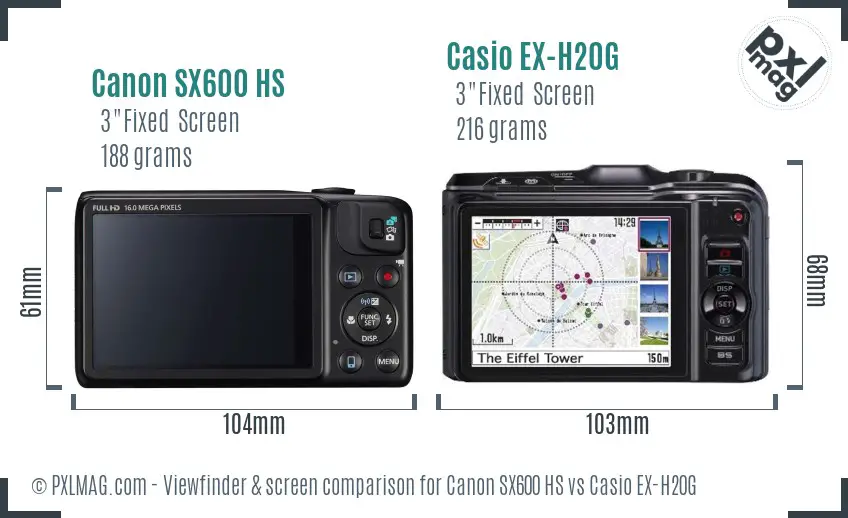 Canon SX600 HS vs Casio EX-H20G Screen and Viewfinder comparison
