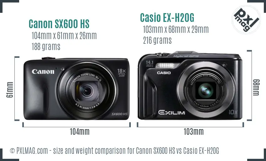 Canon SX600 HS vs Casio EX-H20G size comparison