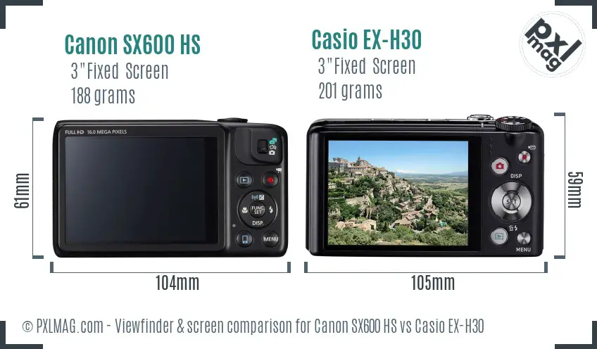 Canon SX600 HS vs Casio EX-H30 Screen and Viewfinder comparison