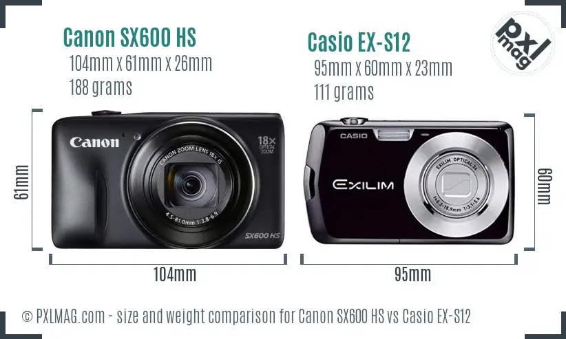 Canon SX600 HS vs Casio EX-S12 size comparison