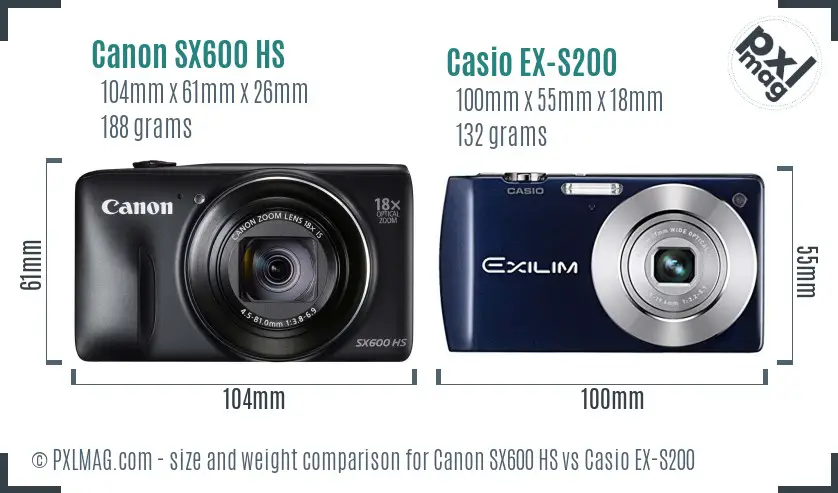 Canon SX600 HS vs Casio EX-S200 size comparison