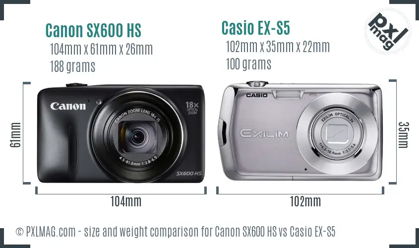 Canon SX600 HS vs Casio EX-S5 size comparison