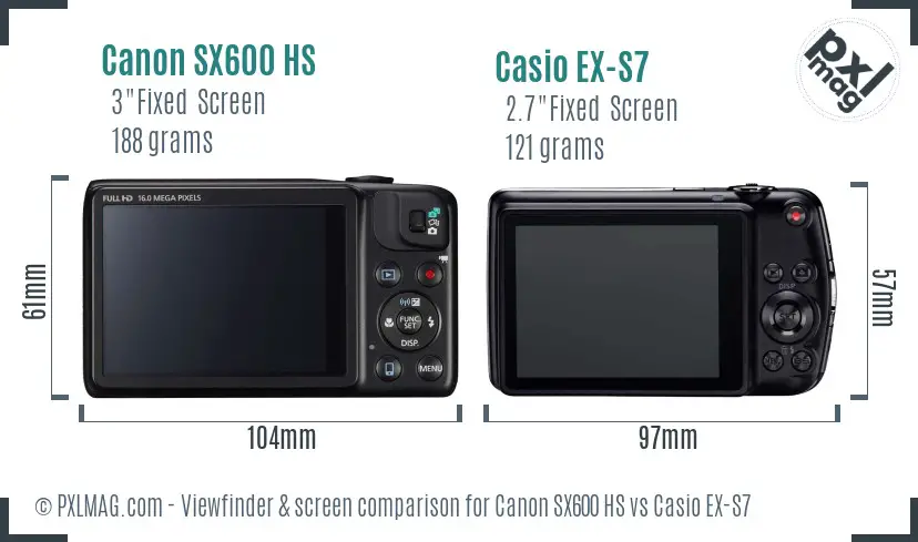 Canon SX600 HS vs Casio EX-S7 Screen and Viewfinder comparison