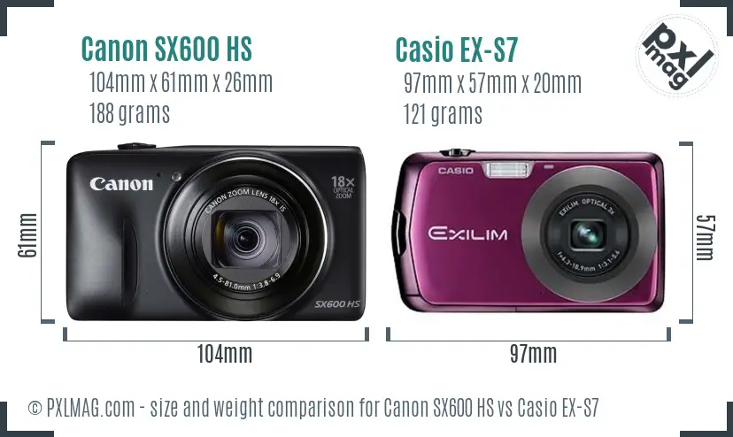 Canon SX600 HS vs Casio EX-S7 size comparison