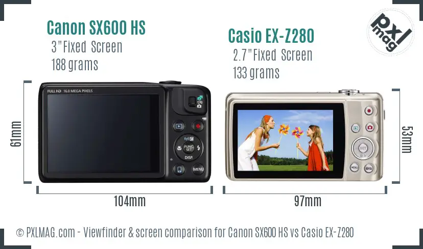 Canon SX600 HS vs Casio EX-Z280 Screen and Viewfinder comparison