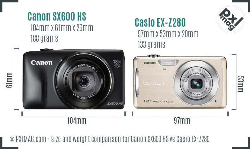 Canon SX600 HS vs Casio EX-Z280 size comparison