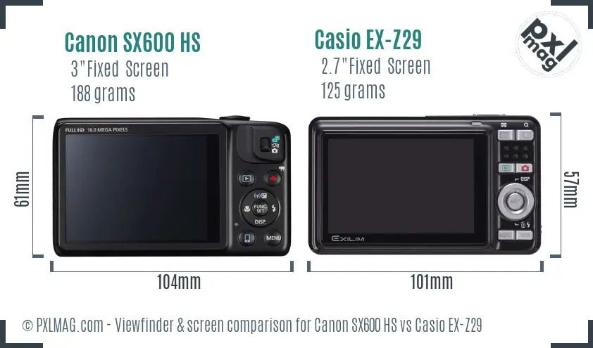 Canon SX600 HS vs Casio EX-Z29 Screen and Viewfinder comparison Canon SX600 HS vs Casio EX-Z29 Screen and Viewfinder comparison